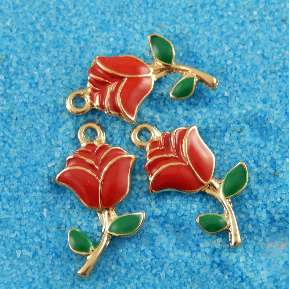 20pcs/lot Colorful Alloy Enamel Rose Flower Pendant Charms Jewelry Accessories