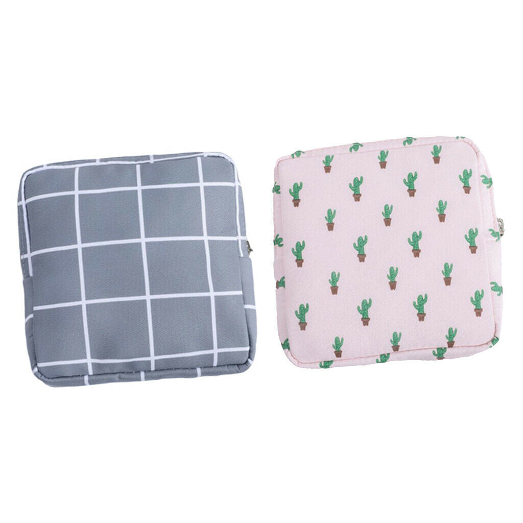 2x Cotton Sanitary Bag Pouch Napkin Towel Makeup Coin Organizer Women Girls