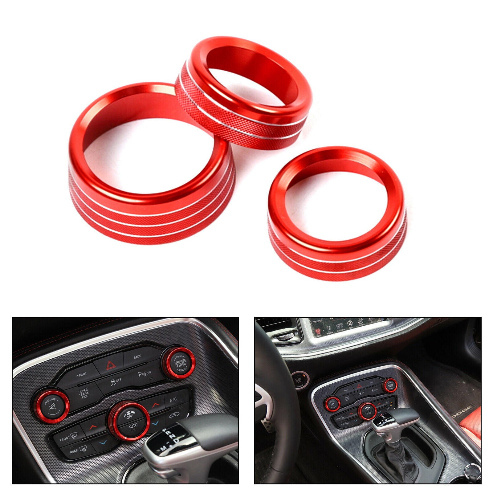 3x Air Condition&Audio Switch Knob Trim Ring Fits For Challenger/Charger 15+ CN