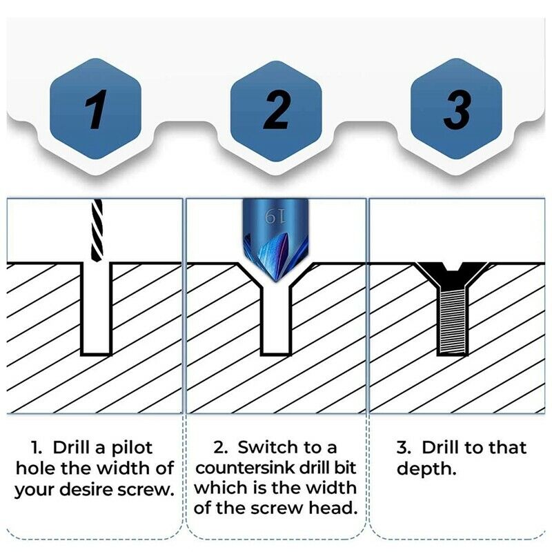 6Pcs 1/4Inch Hex Shank HSS Counter Sink Drill Bit 90 Degree 5 Flute Nano Blue Y1