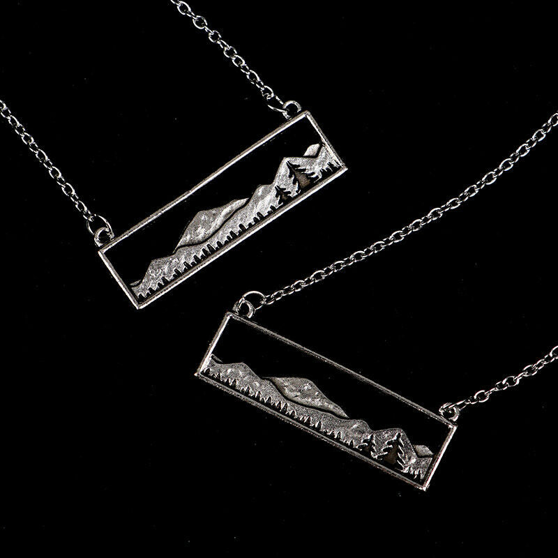 Mountain Range Pine Trees Pendant Necklace Landscape Jewelry Christmas G JD