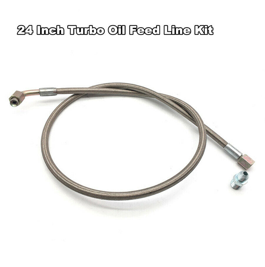 4 AN 90 Degree 24" Oil Line Kit For T3/T4 Turbo Oil Feed Line Steel Braided Kit