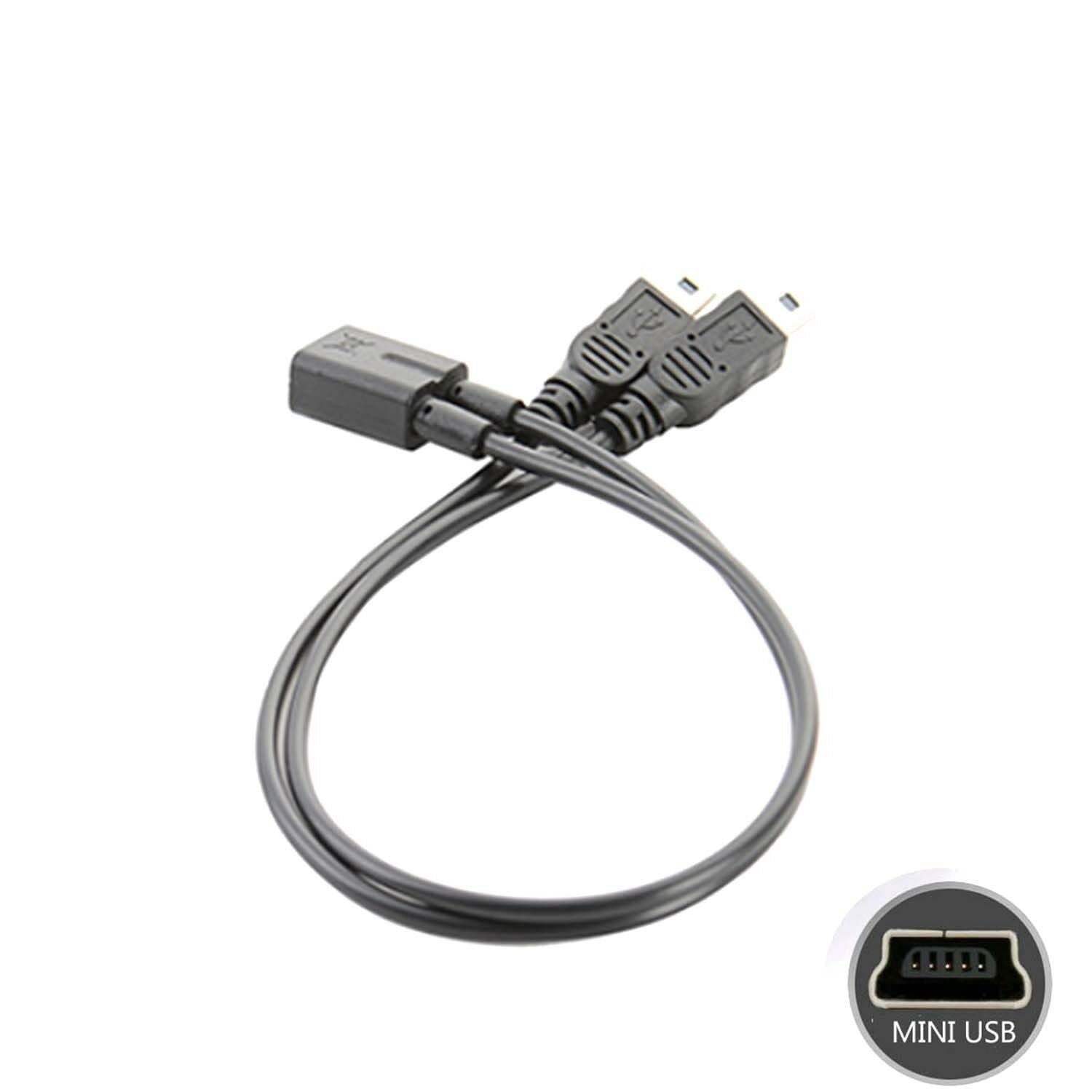 Mini USB Female To Dual 2x Male Splitter Y Extension Charger Adapter Cable TT