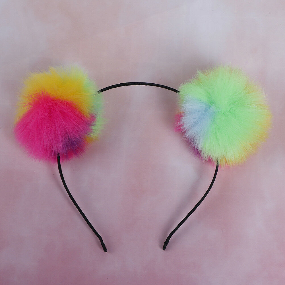 Multicolour sweet girls kids cute hairband rabbit plush big hair ball head.l8