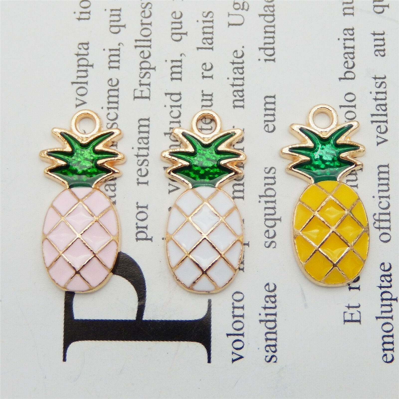 12PCS Mixed Color Enamel Alloy Cute Golden Pineapple Charms Pendant 24*11*3mm