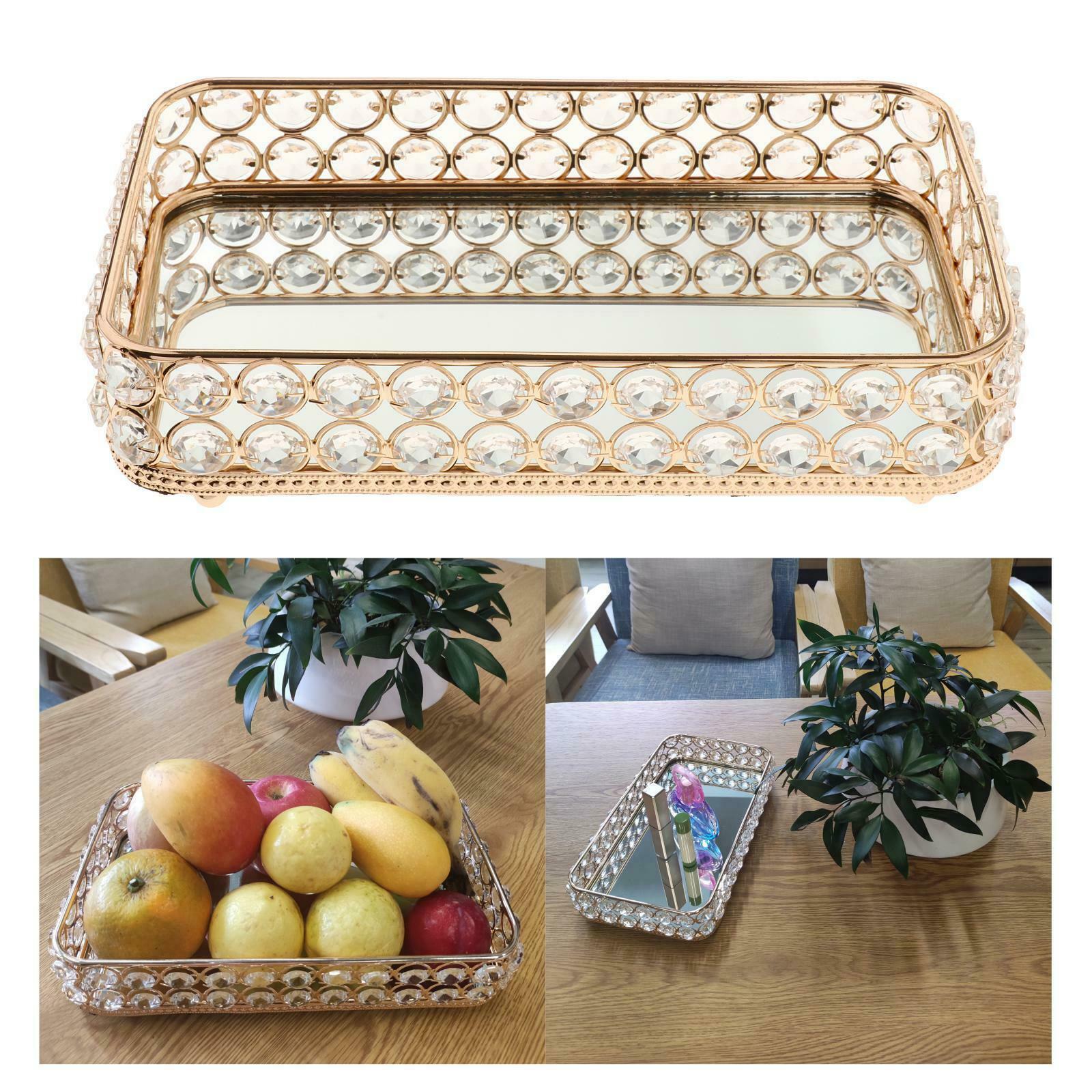 Exquisite Crystal Tray Desk Mirror Jewelry Perfume Organizer Wedding Dresser