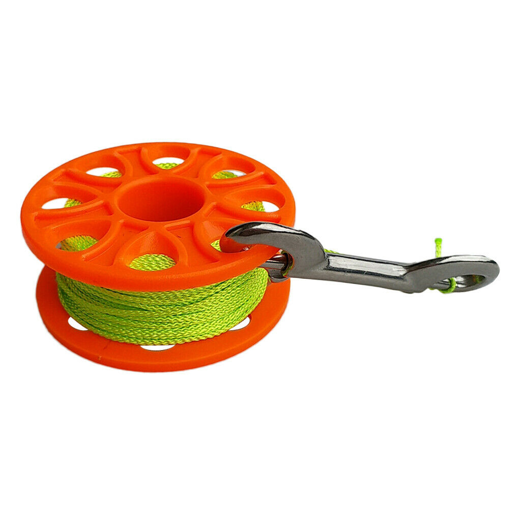 18m Finger Spool Reel Scuba Diving with Stainless Steel Bolt Snap Orange