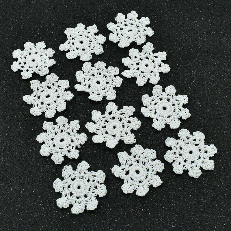 12Pcs DIY Crochet Snowflakes White Christmas Ornaments Xmas Party Hanging Decor