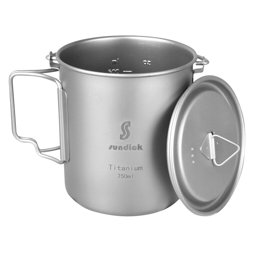 Prettyia 750ml Portable Titanium Pot Water Mug Cup Outdoor Camping Cooking