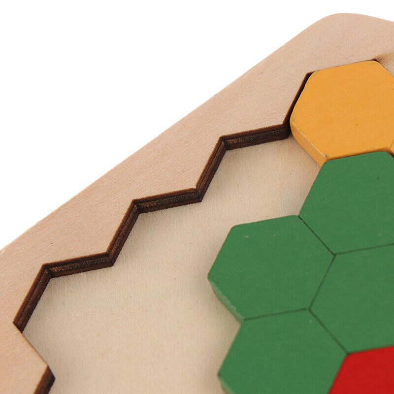 Wooden Hexagon Puzzle For Kid S Shape Pattern Block Tangram Brain Teas.l8