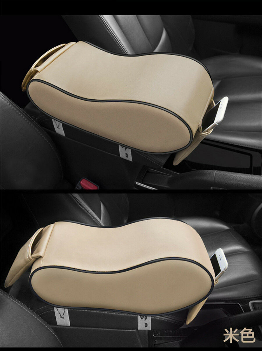1 Pcs Anti-scratch Leather Beige Car Armrests Cushion Front &Rear Storage Pocket