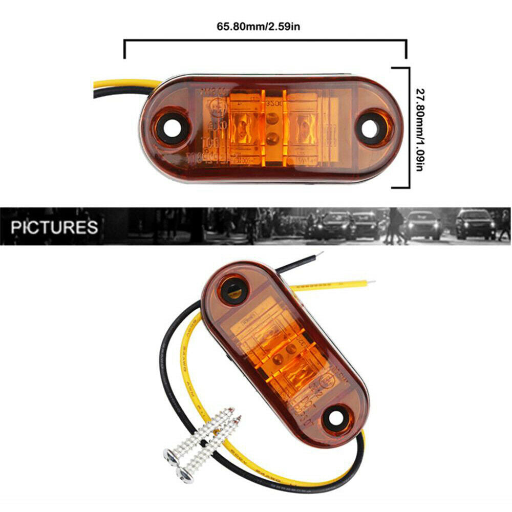 10pcs 12V 24VLed Side Marker Lights 2.5" Oval Amber Truck Clearance Side Lamp