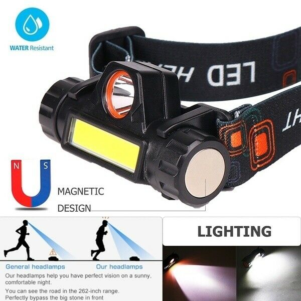 Super Bright LED Headlamp Rechargeable Head light Flashlight Camping Waterproof