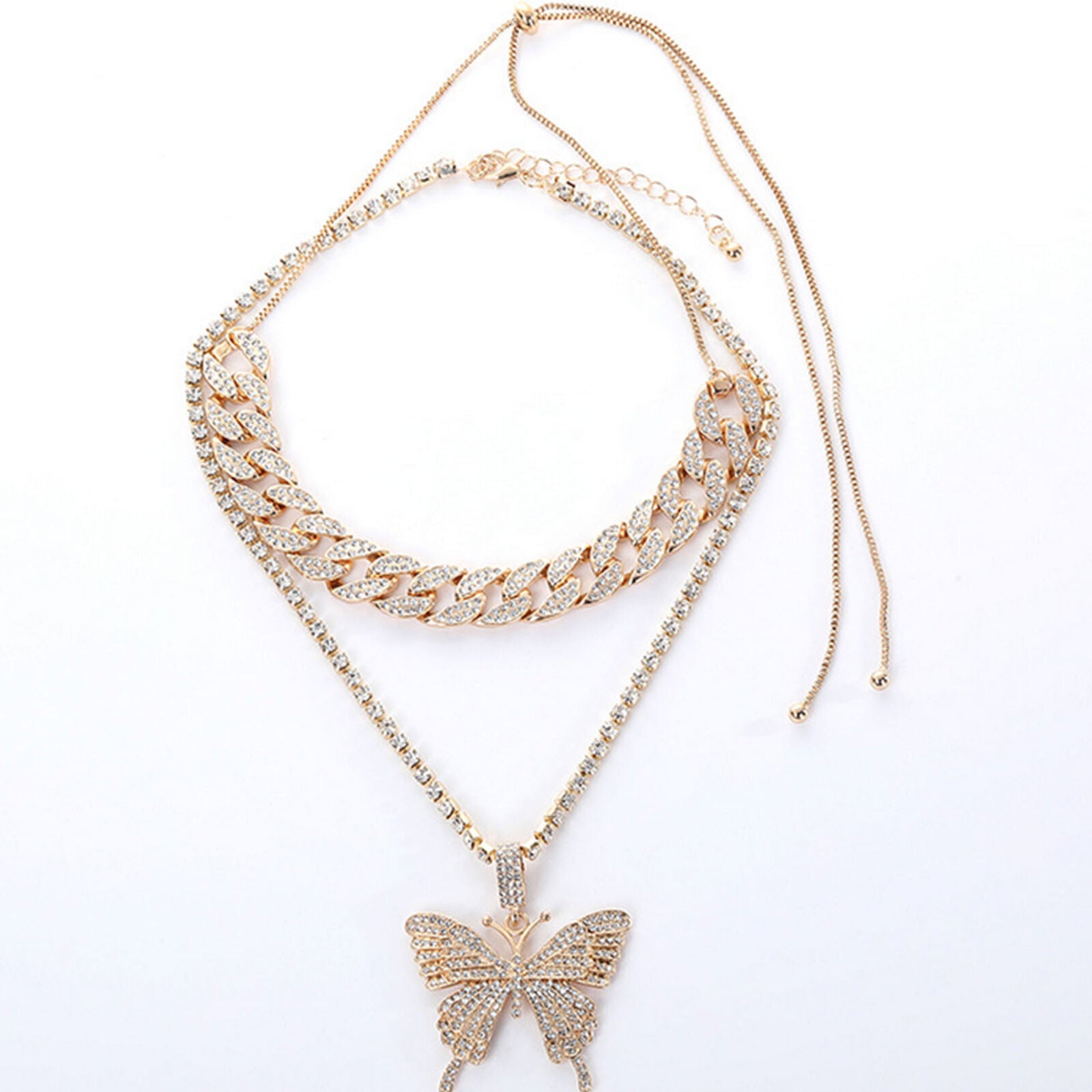 Butterfly Pendant Necklace Cuban Rope Tennis Chain HipHop Jewelry