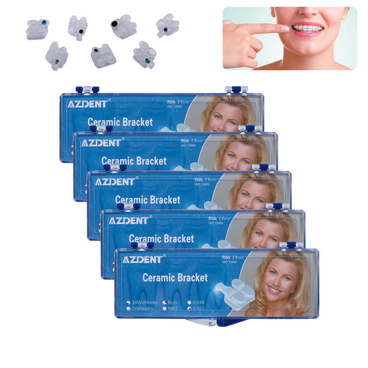 5 Box AZDENT Dental Orthodontic Bracket Ceramic Braces Roth 022 345 with Hooks