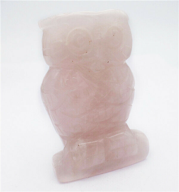 65x43x22mm Natural Rose Quartz Carved Owl Decoration Statue Healing Decor HH8089