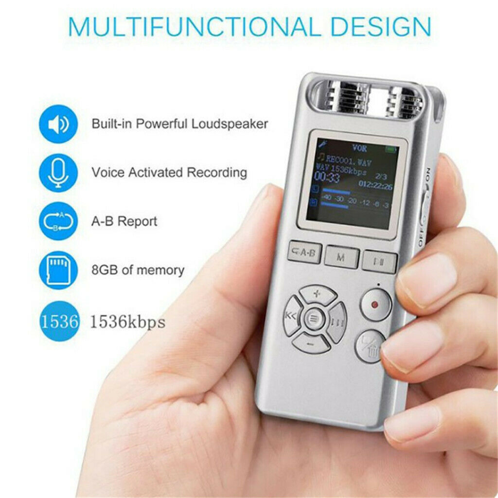Digital Sound Voice Recorder 8GB Rechargeable Dictaphone MP3 Player Record