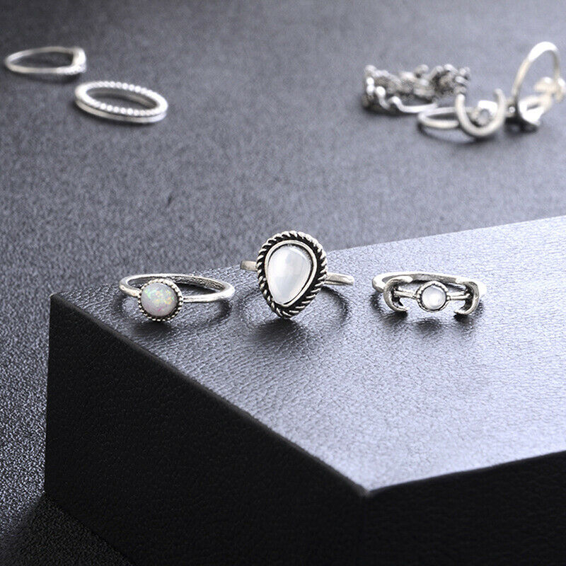 14Pcs/Set Boho Stack Crystal Flower Moon Sun Knuckle Ring Midi Finger Rin.l8