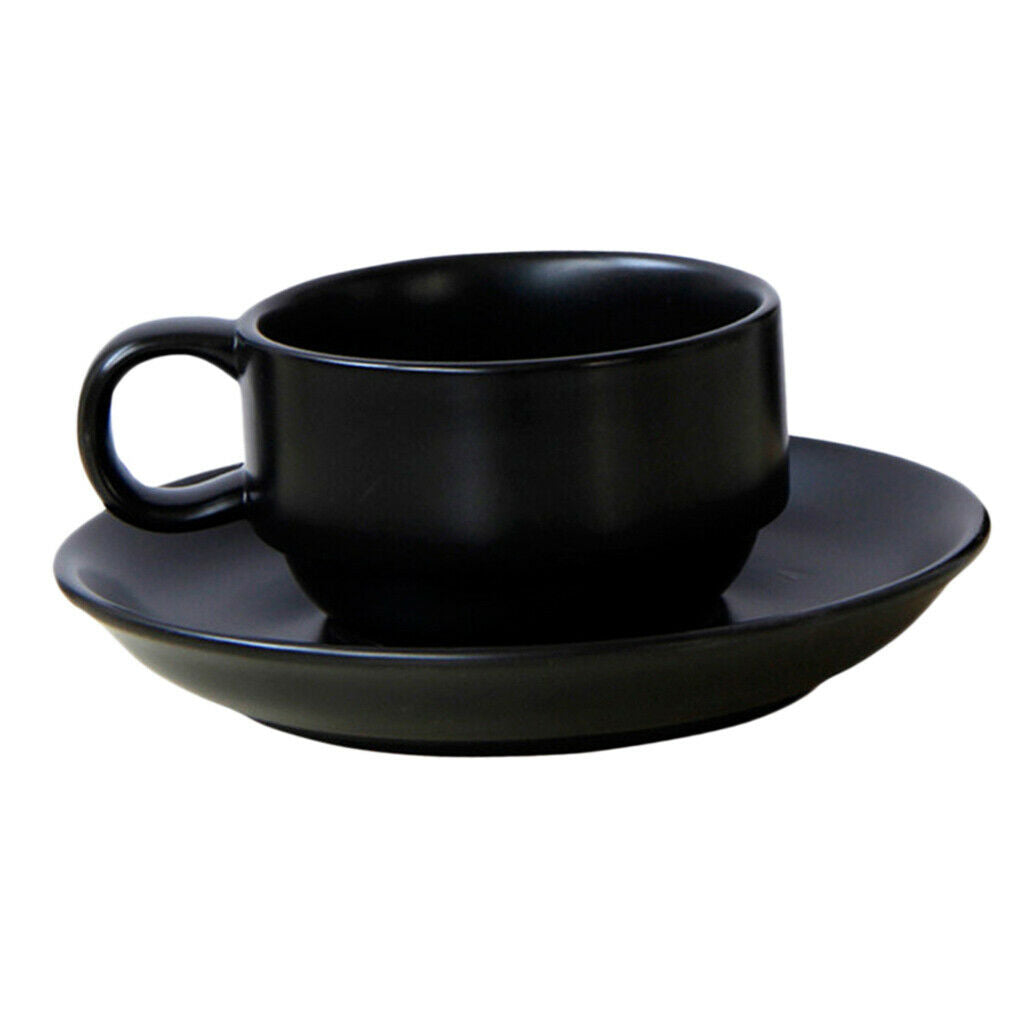 1Pc Ceramic Matte Black Coffee Mug with Saucer Set Modern Style Espresso Cup