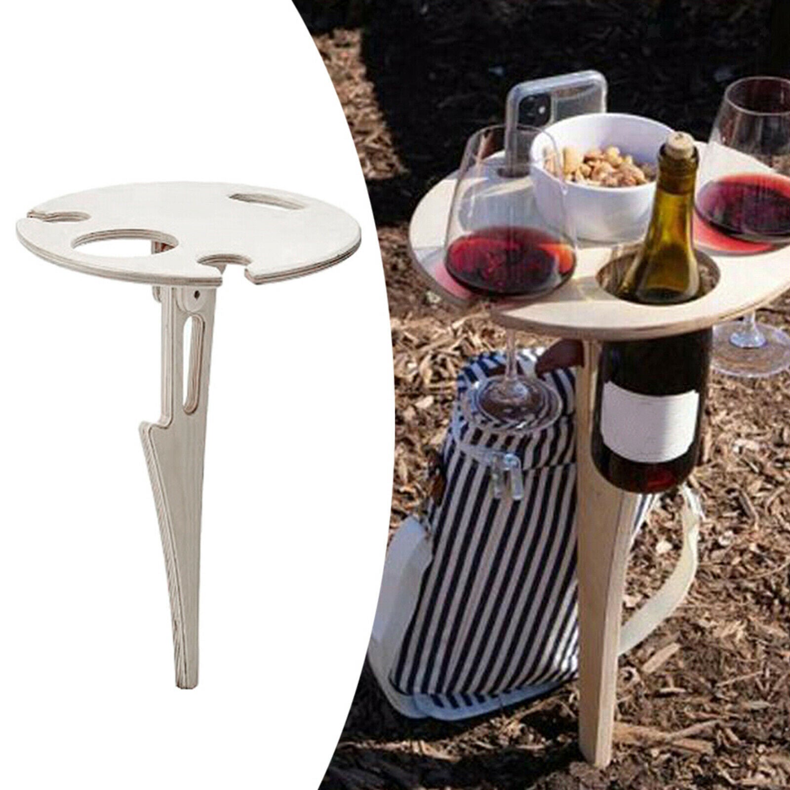 Wine Table BBQ Beach Camping Trip Wine Glass Wine Cups Holder Lawn Cheese