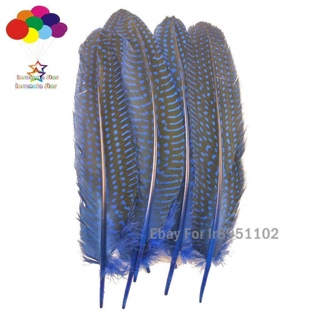 Dyed sapphire Turkey 15~20cm Length 100pcs Polka Dot Guinea Fowl Quill Feathers