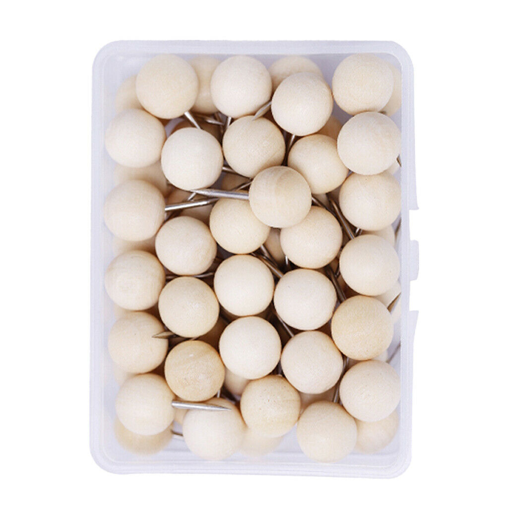Pack of 60 Wood Head Push Pins, Decorative Thumb Tacks for Office Stationery