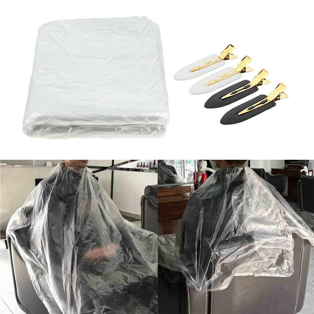 Bulk 100x Disposable Hair Cutting Cape Gown Barber Capes Apron w/ Hair Clips