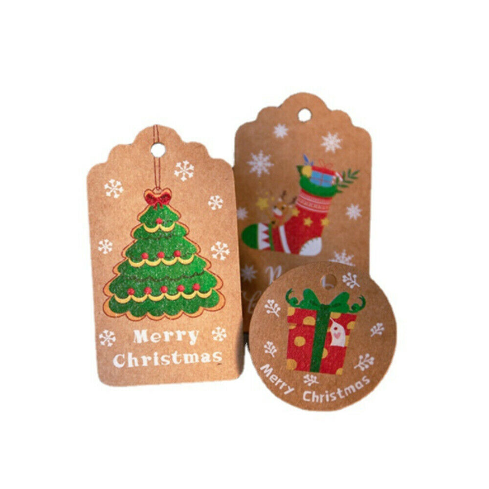 100Pcs Christmas Kraft Paper Gift Tags Xmas Kraft Gift Tags with Cotton Rope