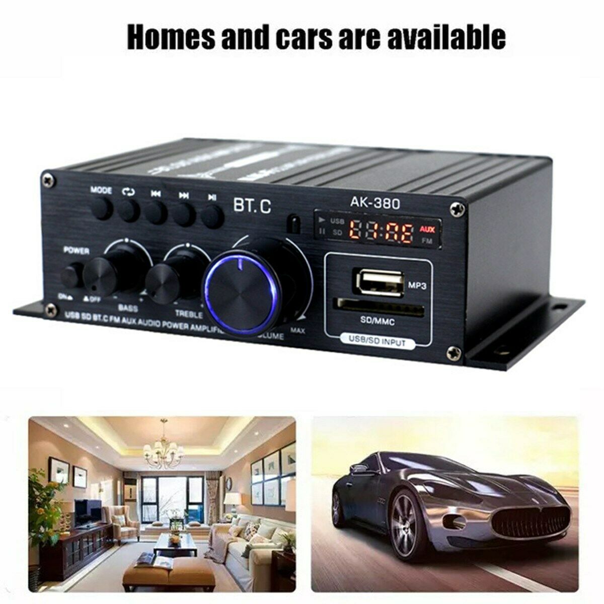 Bluetooth2.0CH 400WHi-Fi Auto Stereo12V MP3Car Audio Amplifier Radio Booster Blk