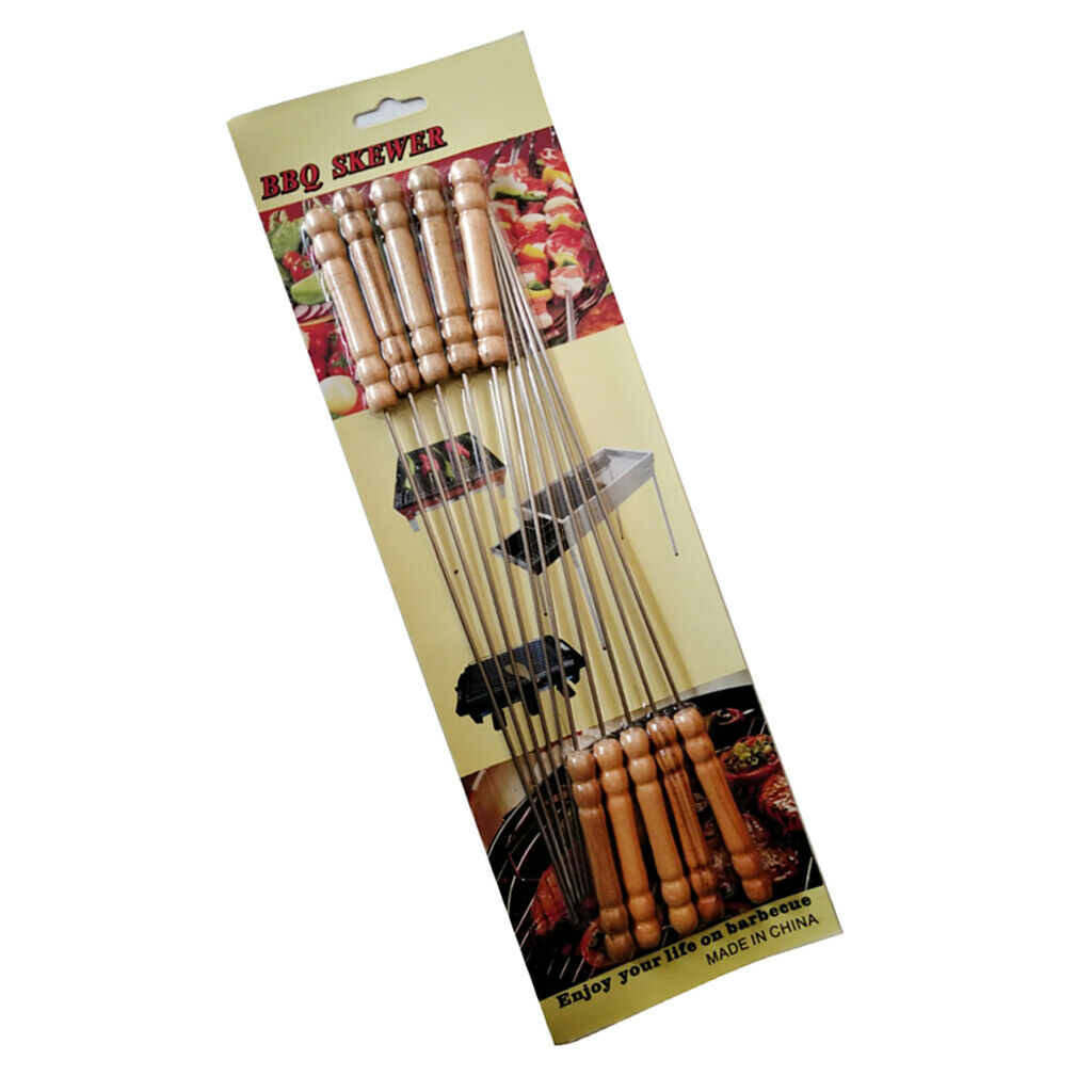 10 x Outdoor Picnic BBQ Barbecue Skewer Roast Stick Stainless Steel Needle