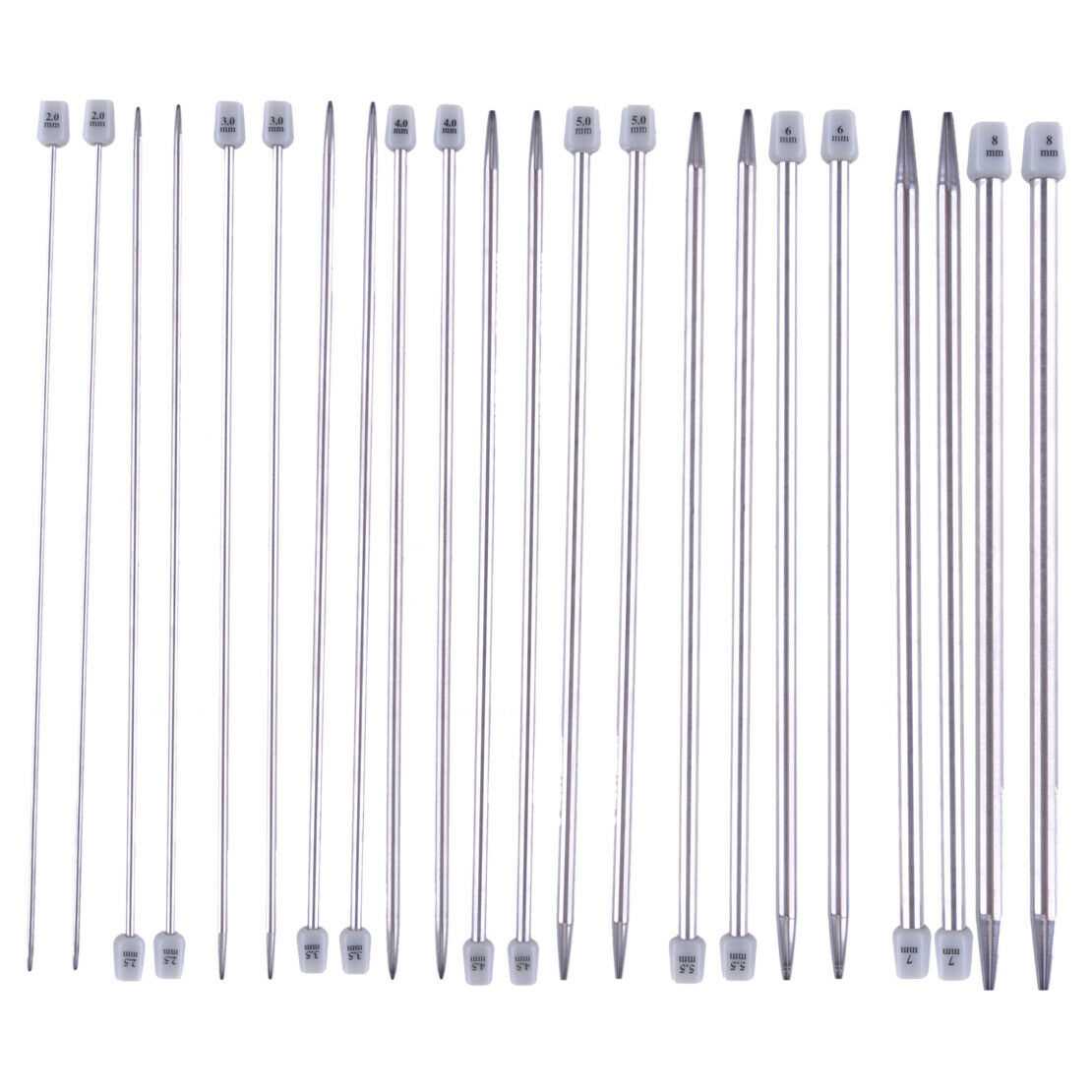 11Pair Stainless Steel Single Pointed Knitting Needles 2mm-8mm 25cm Durable
