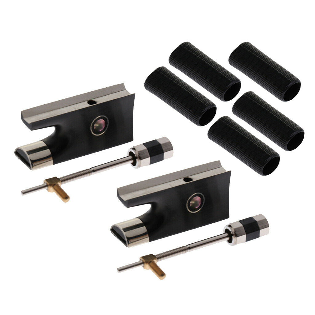 2x 4/4 Violin Bow Ebony Frog with 5x Plastic Bow Skin Grip Parts Accessories