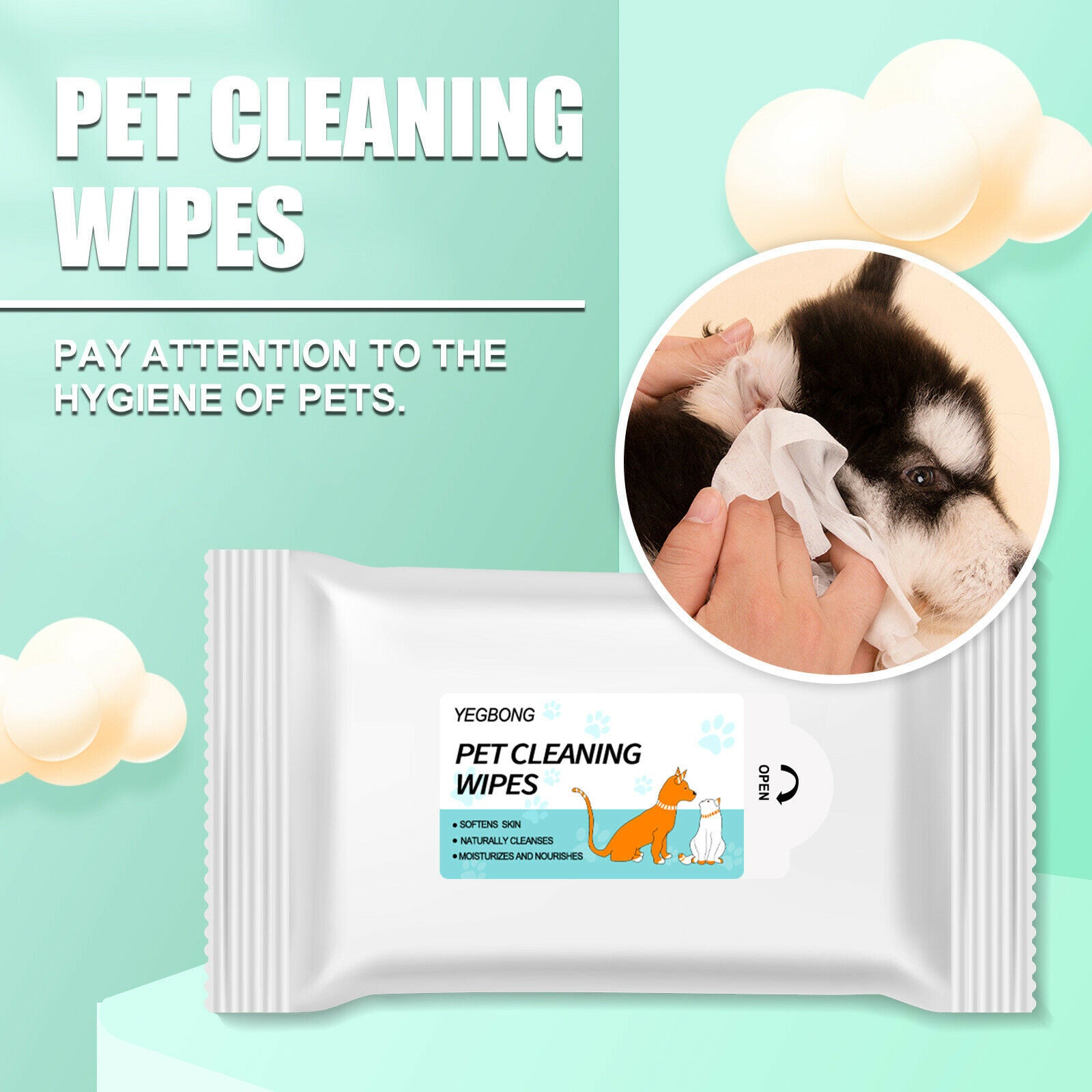 Pet Wipes No Rinse for Pet Cat Bathing Pet Grooming Washing Easy Dog Dry Cl KX