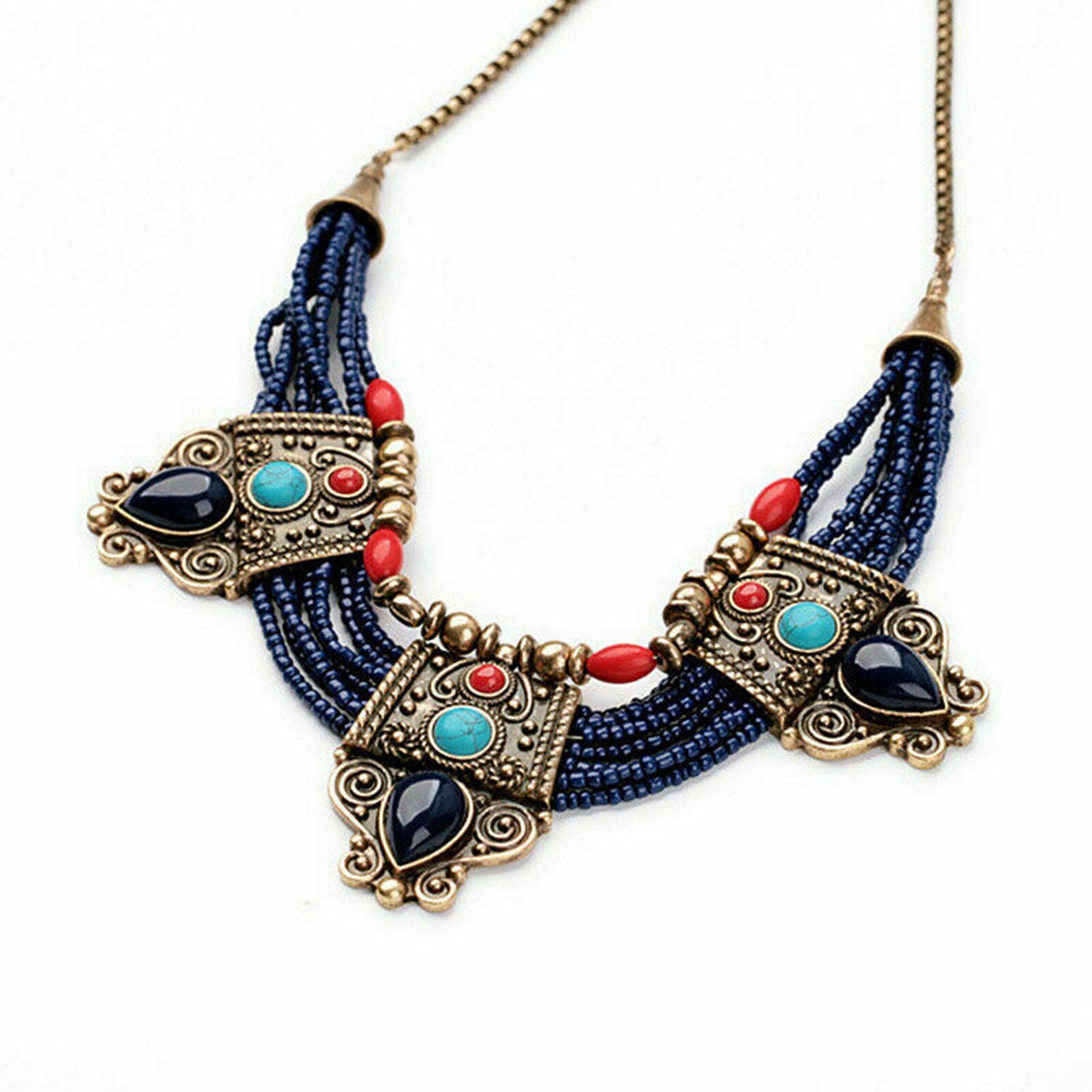 Retro Turquoise Coral Blue Bead Tibetan Necklace Lapis Stone Unique HOT