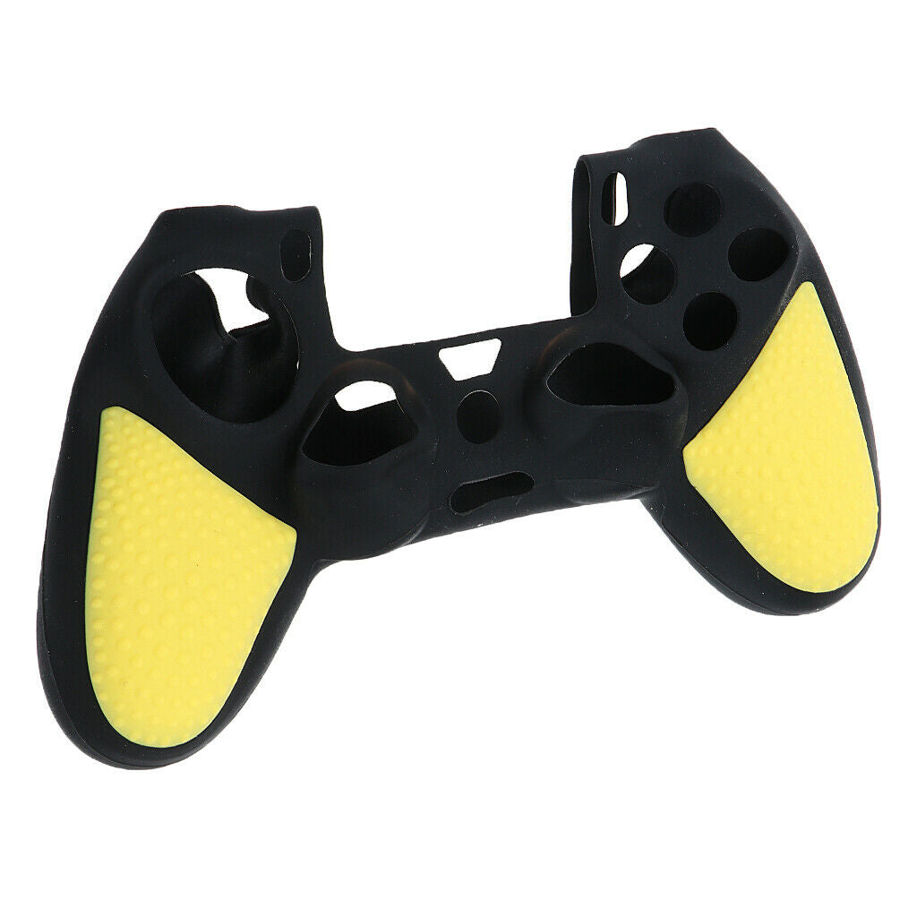 Silicone Cover Case Skin + 4Pieces Joystick Caps for PS4 Controller Yellow
