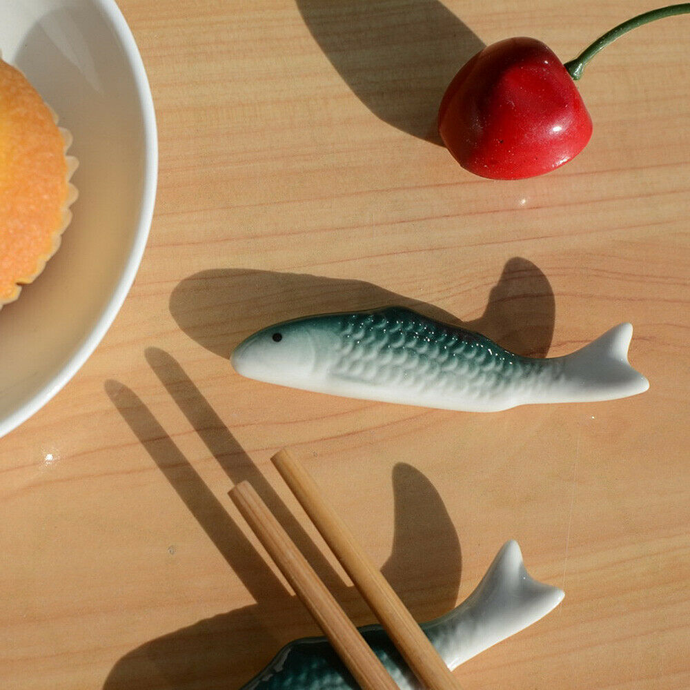 5Pcs Cute Little Fish Ceramics Chopstick Rest Holder Fork Stand Tableware Decor