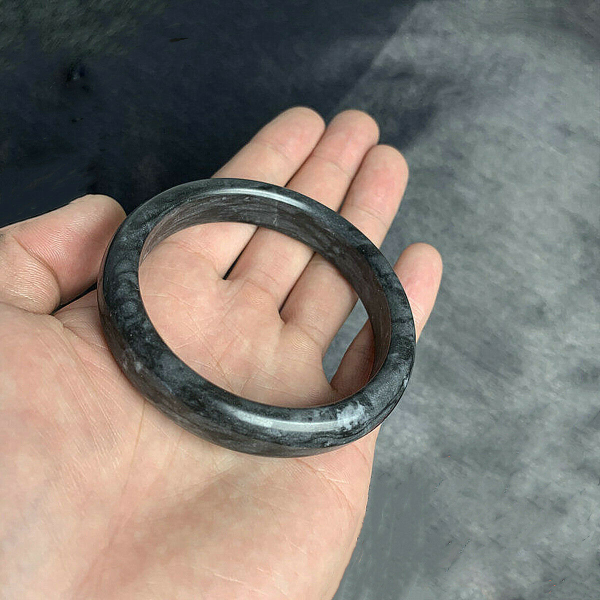 Gorgeous Chinese Beautiful Natural Green Black ink Jadeite Jade Bracelet Bangle