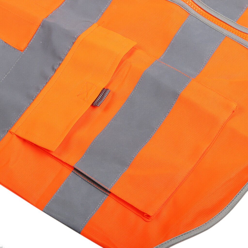 Hi-Vis Safety Vest With Zipper Reflective Tape Jacket Waistcoat Orange