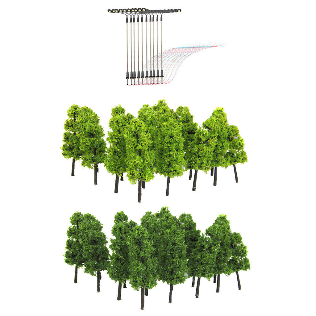 10Pc LED Street Light+20Pc Green Tree Models HO for Diorama Scenery