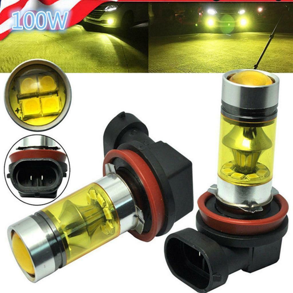 Pair H11 H8 H9 100W LED Fog DRL Driving Lights Car Head Light Bulbs Yellow
