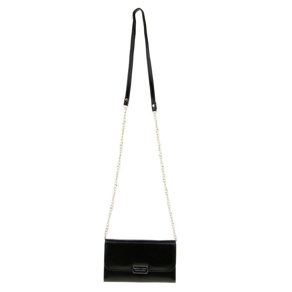 Women PU Leather Clutch Wallet Purse Evening Cross Body Handbag Black