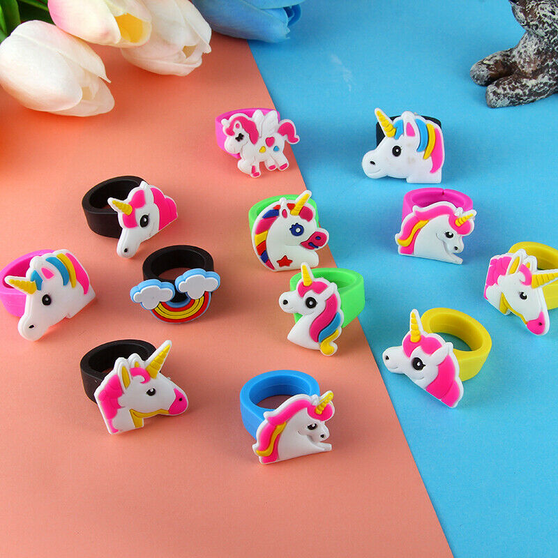 10Pieces Cute Cartoon Kids Unicorn Silicone Rubber Rings Toys Birthday Gift