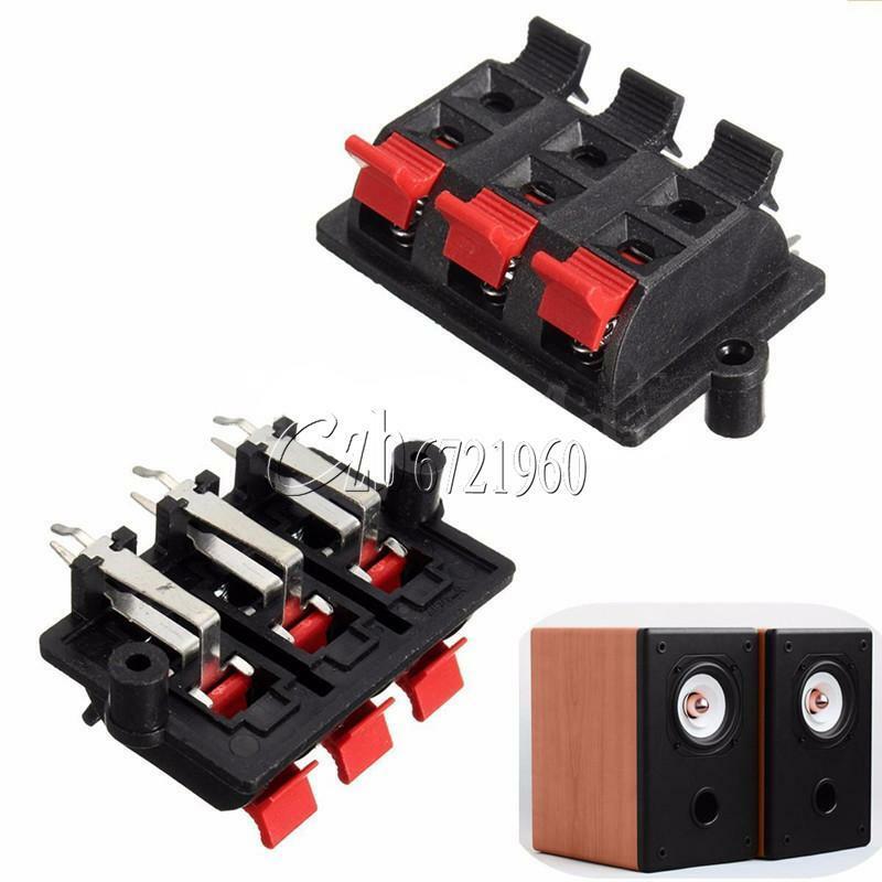 6 Way Speaker Terminal Strip Plate Stereo Connector Block Spring Push Release