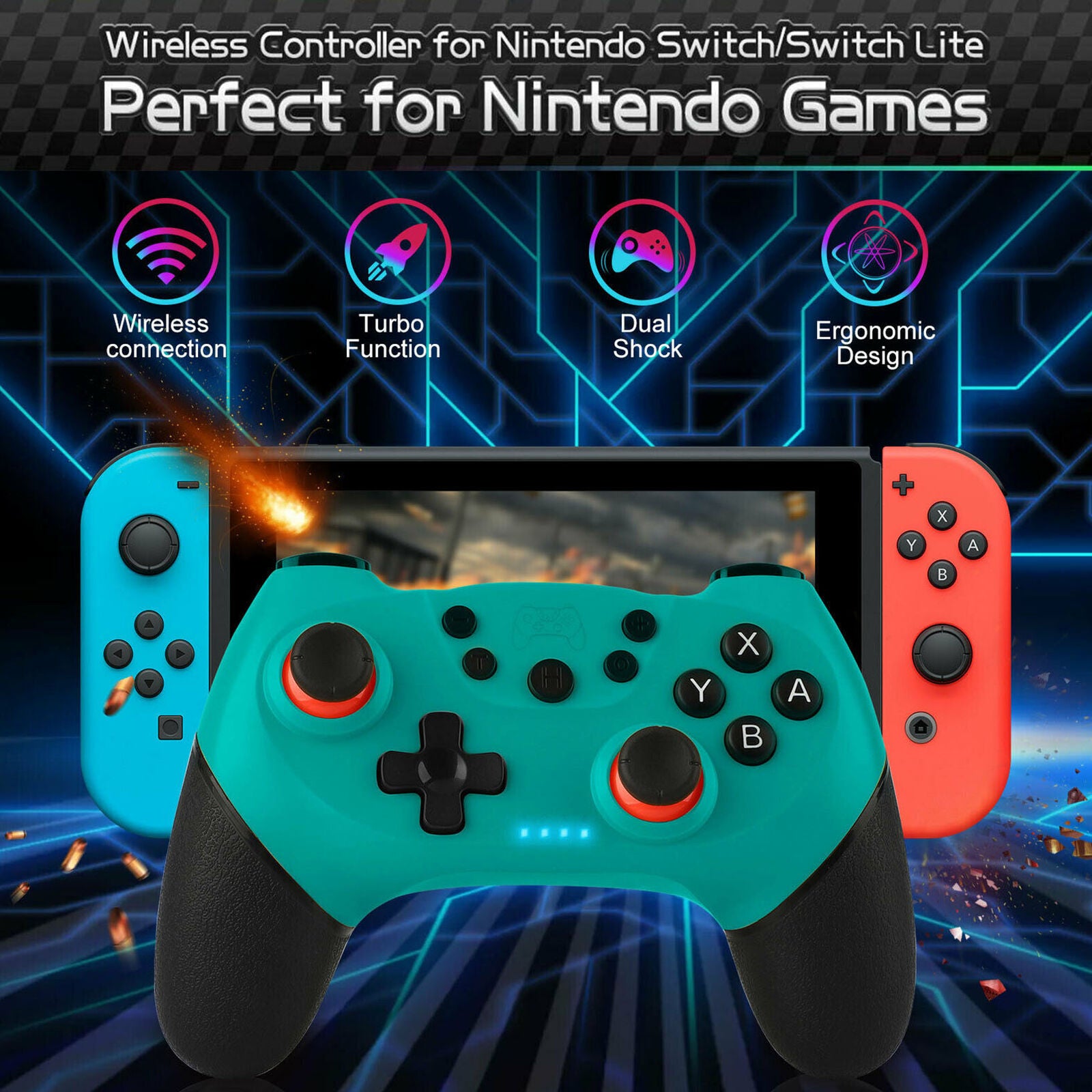 For Nintendo Switch/Lite Wireless Bluetooth Pro Controller Turbo Joystick Joypad