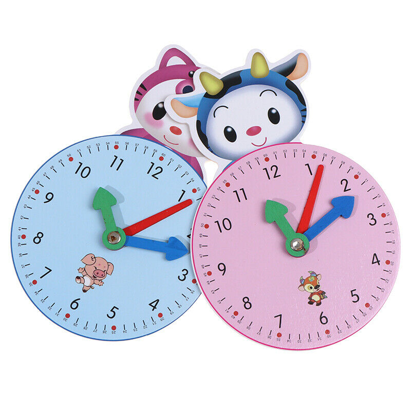 Wooden Cartoon Clock Teaching Aid Stationery Alarm Clock Puzzle T.l8