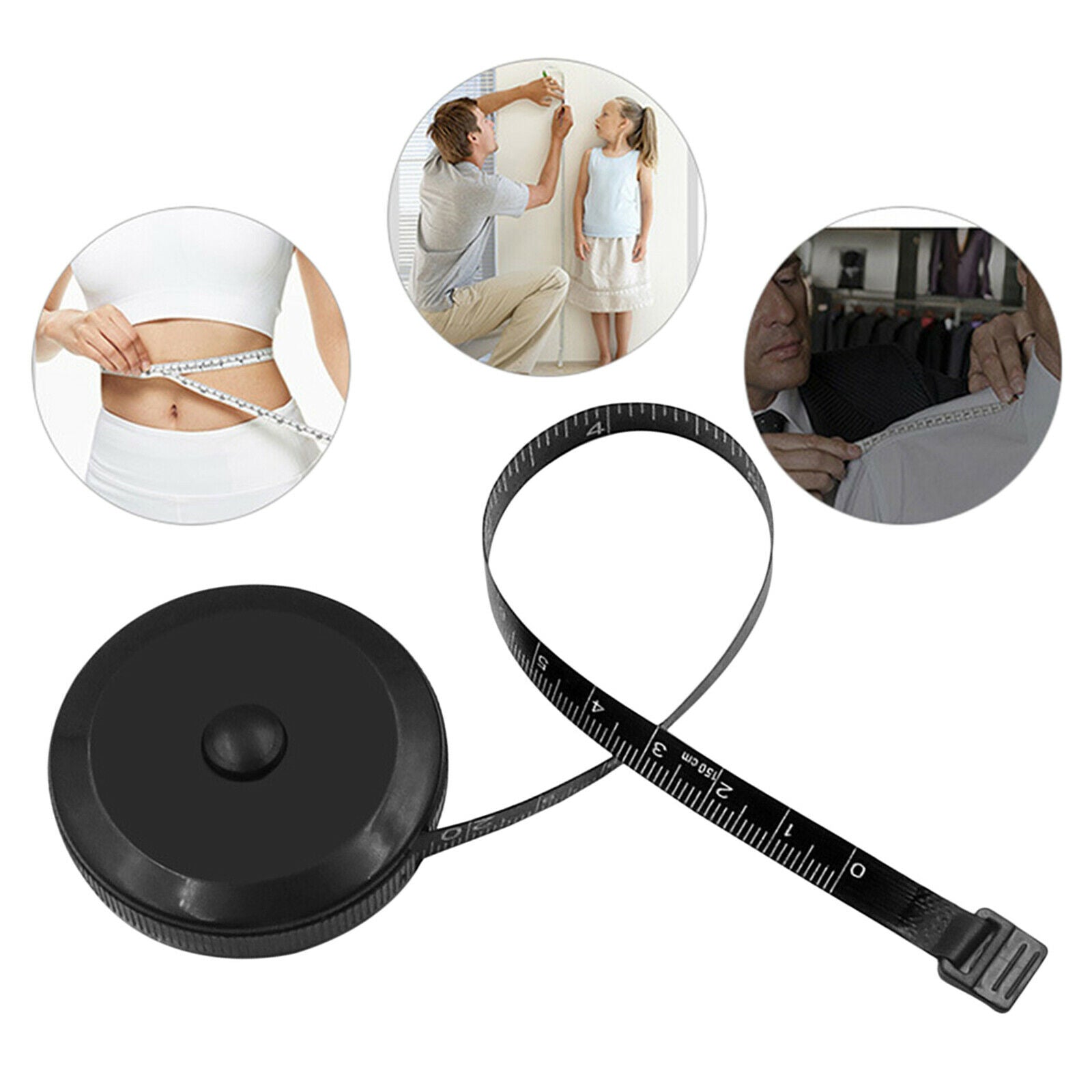 Portable Tape Measure Measuring for Body Measurements Black Dual Sided 150cm