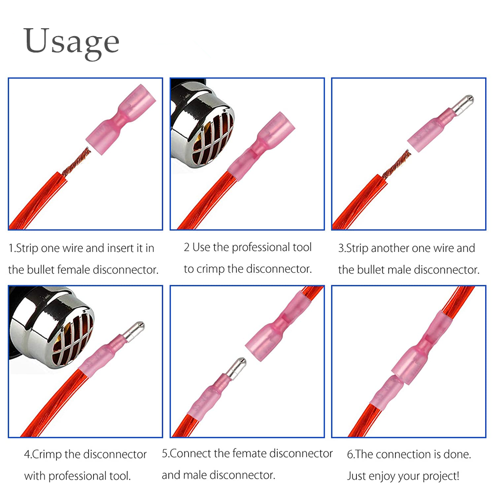 300Pcs Heat Shrink Bullet Wire Connectors 22-10AWG Male Female Crimp Terminals