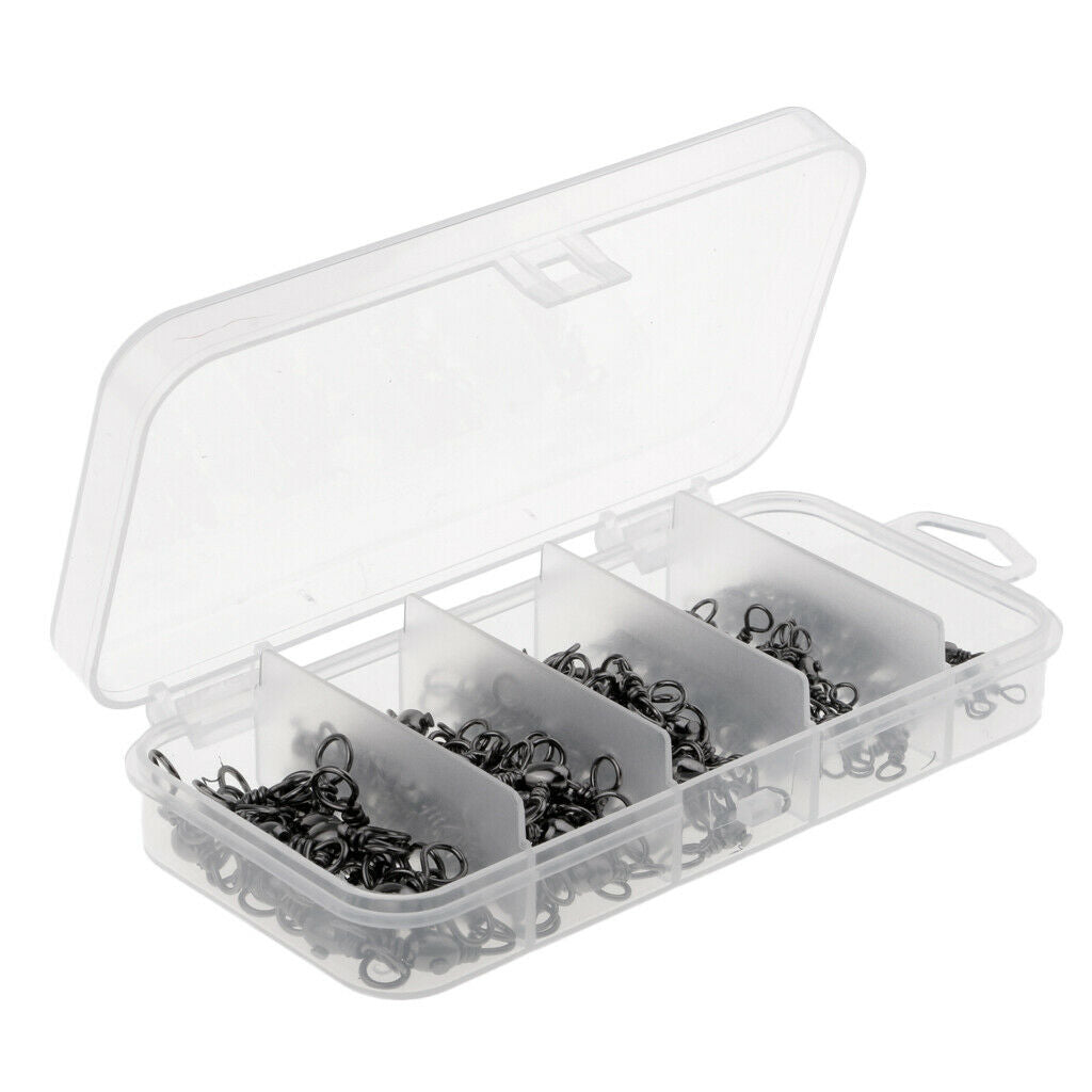 115pcs Heavy Duty Three Way Barrel Swivels Black T Ture Swivels Fishing
