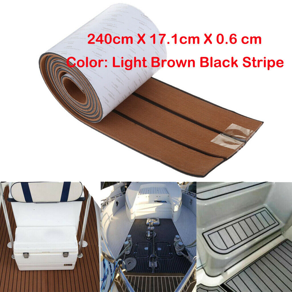 Marine Yacht Flooring EVA Foam Teak Synthetic Sheet Light Brown Black Stripe
