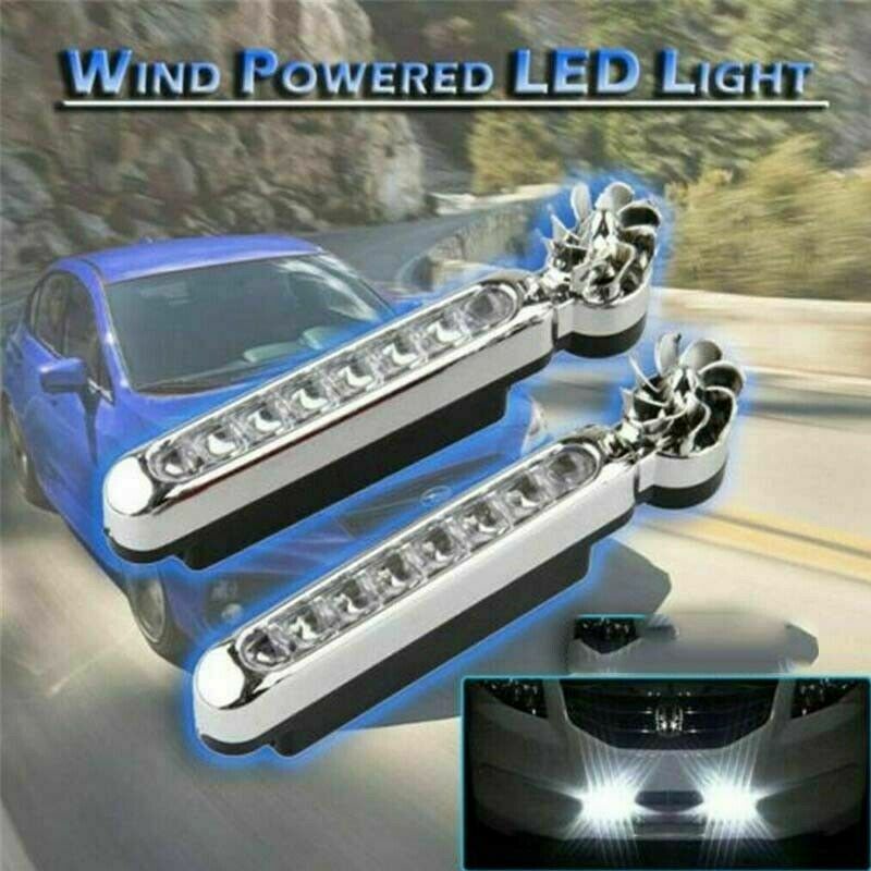 2x Car Wind Powered 8 LED Car DRL Daytime Running Light Fog Warning Head Lamp